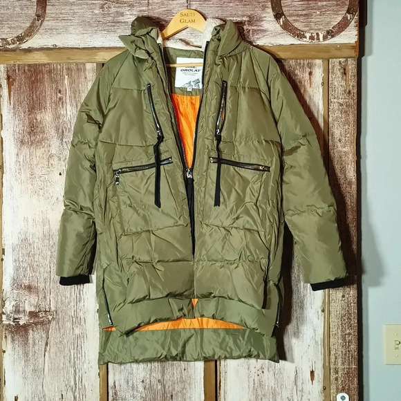 Orolay 90% duck down mid length zipper coat pocket hood blogger fav oversized xs - Picture 3 of 13